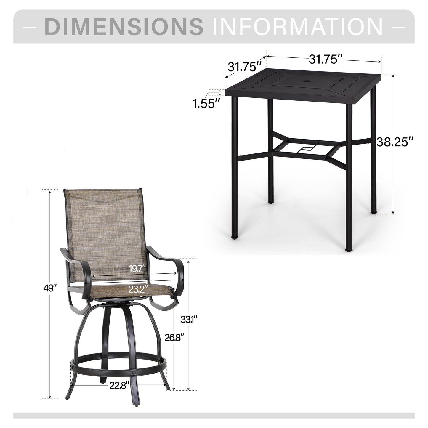 Captiva Designs 5pc Outdoor Patio Steel Bar Table & Sling High Bar Swivel Stools