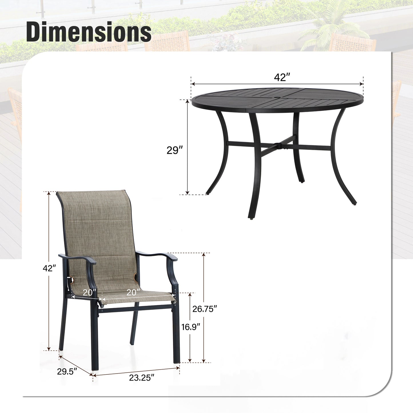 Captiva Designs 1 件户外板条顶可扩展钢制矩形可调节餐桌