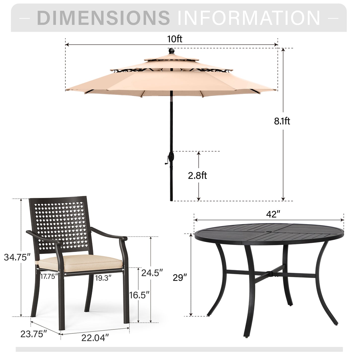 Captiva Designs 1 件户外木质板条顶钢餐桌，带伞孔