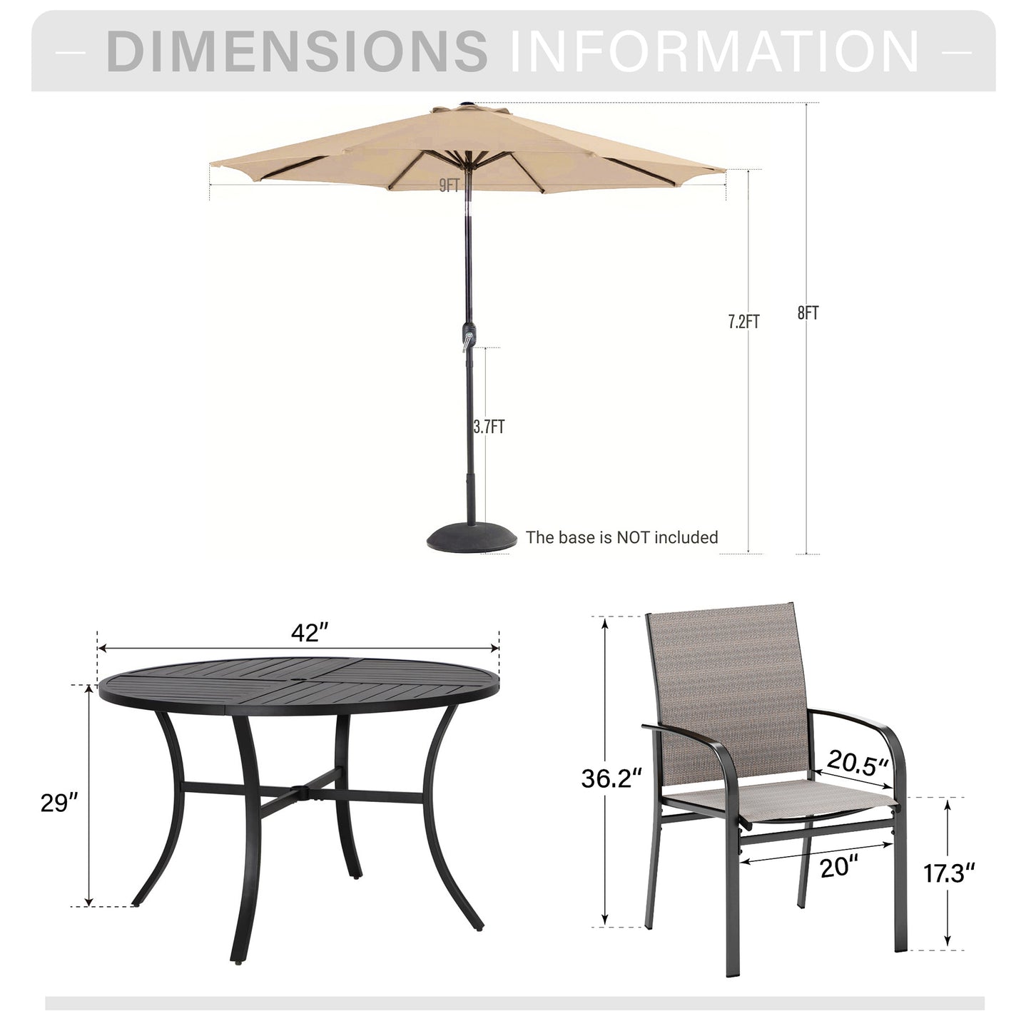 Captiva Designs 6pc Patio Dining Set Steel Table & Light Brown Sling Chairs & Beige Umbrella