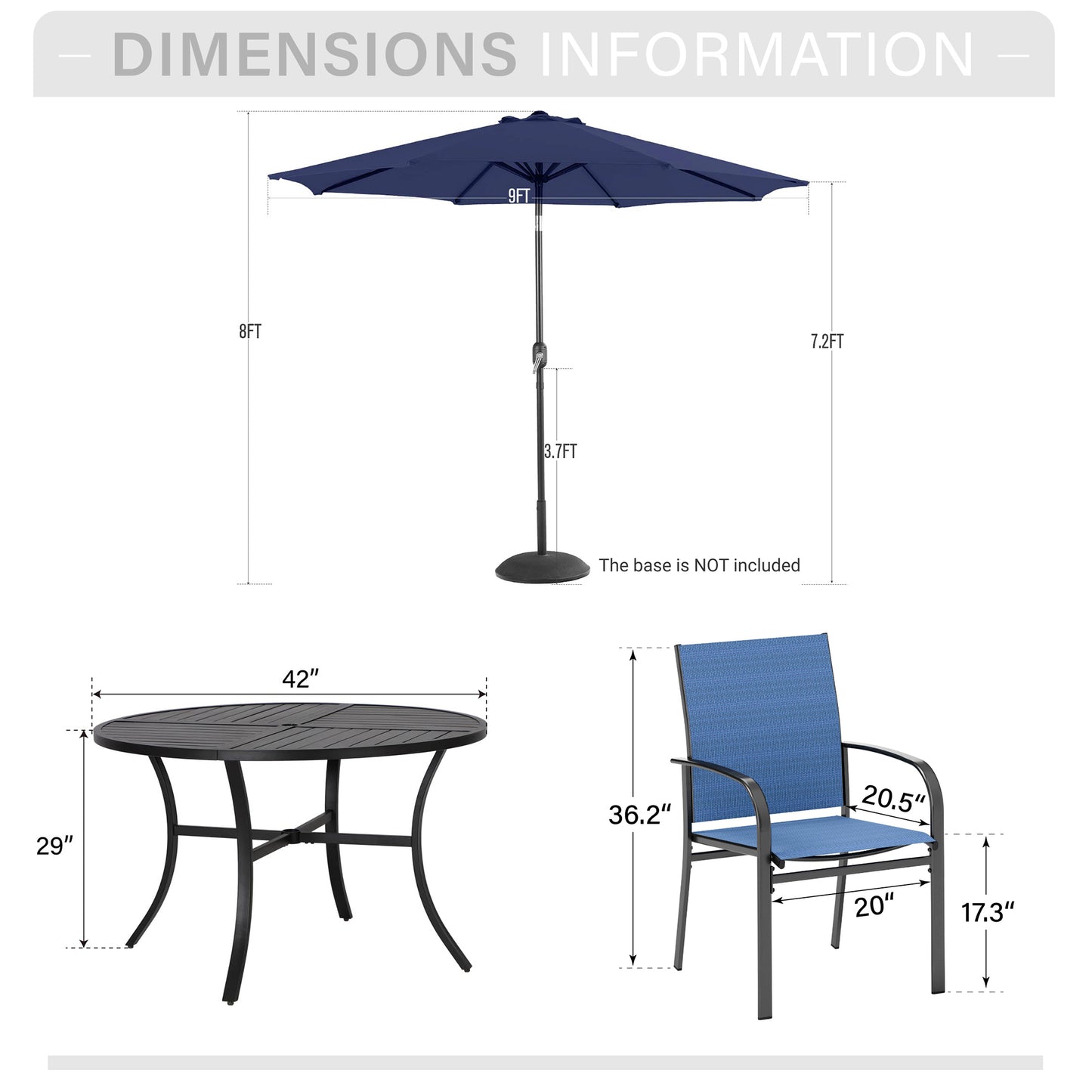Captiva Designs 6pc Patio Dining Set with Steel Table & Blue Sling Chairs & Blue Umbrella