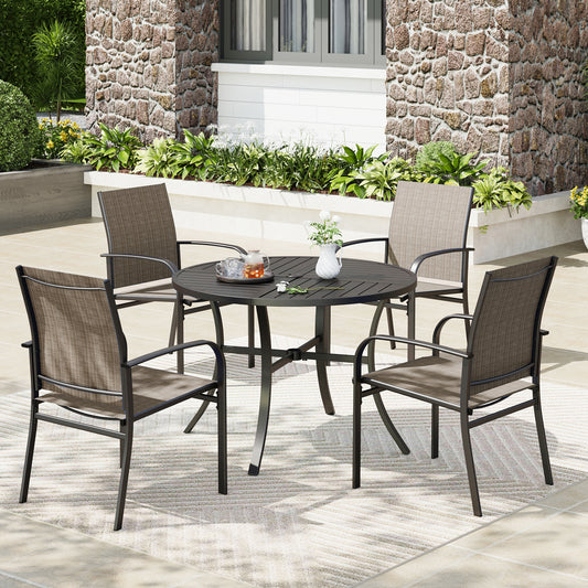 Captiva Designs 5pc Outdoor Patio Dining Set with Steel Frame Table & Quick-dry Sling Fixed Chairs