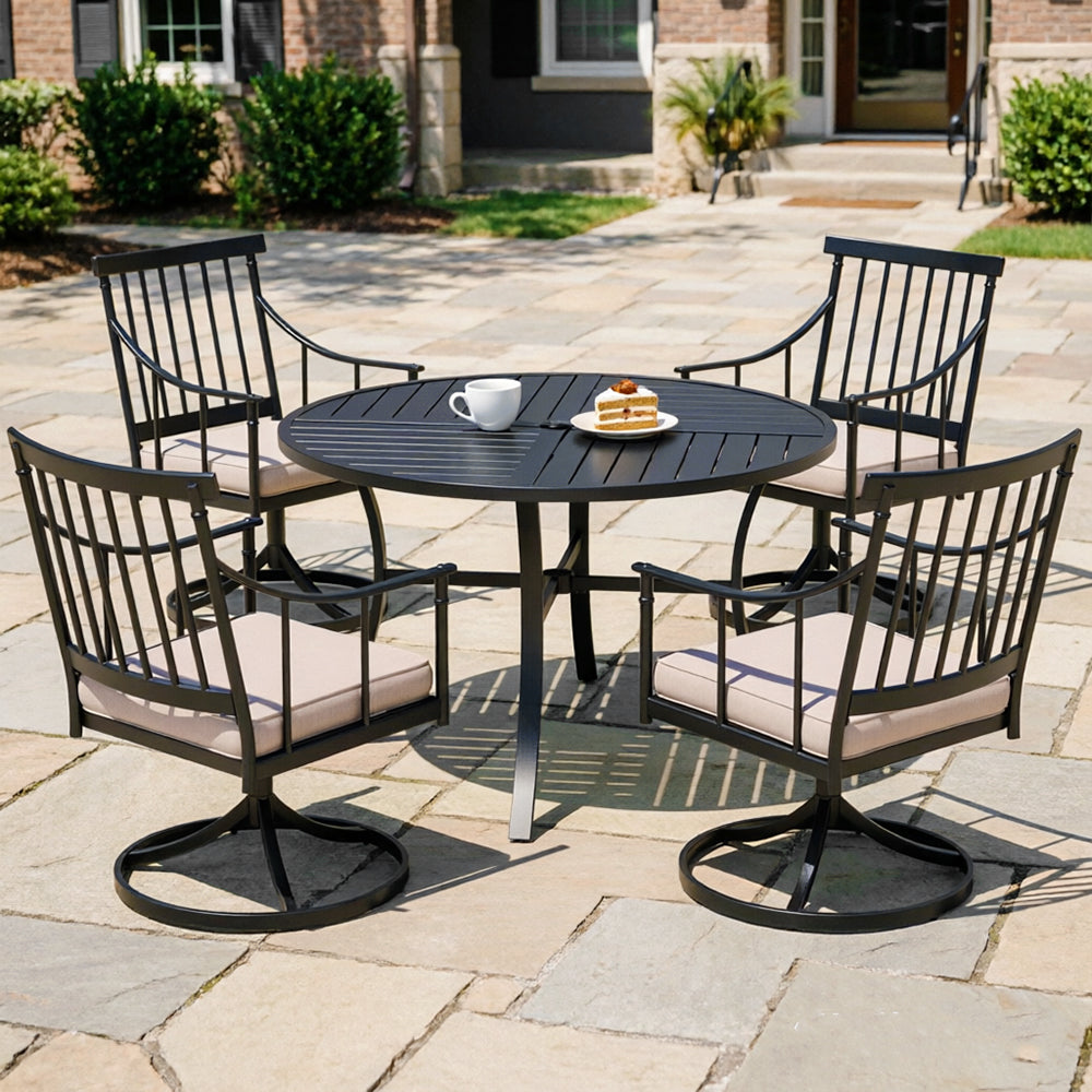 Captiva Designs 5pc Outdoor Patio Steel Dining Table & Stylish Cushioned Metal Chairs