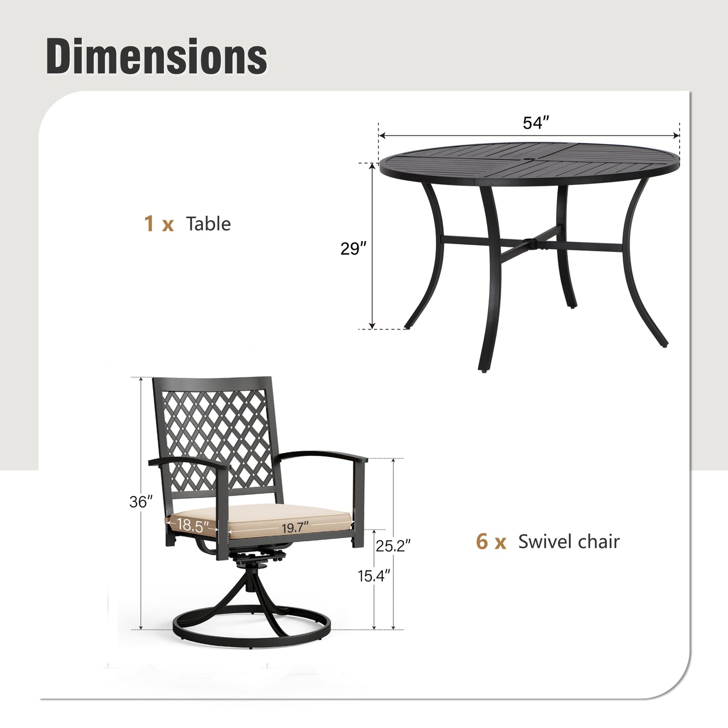 Captiva Designs 7 件套黑色圆形板条钢桌，带伞孔和金属可堆叠椅子