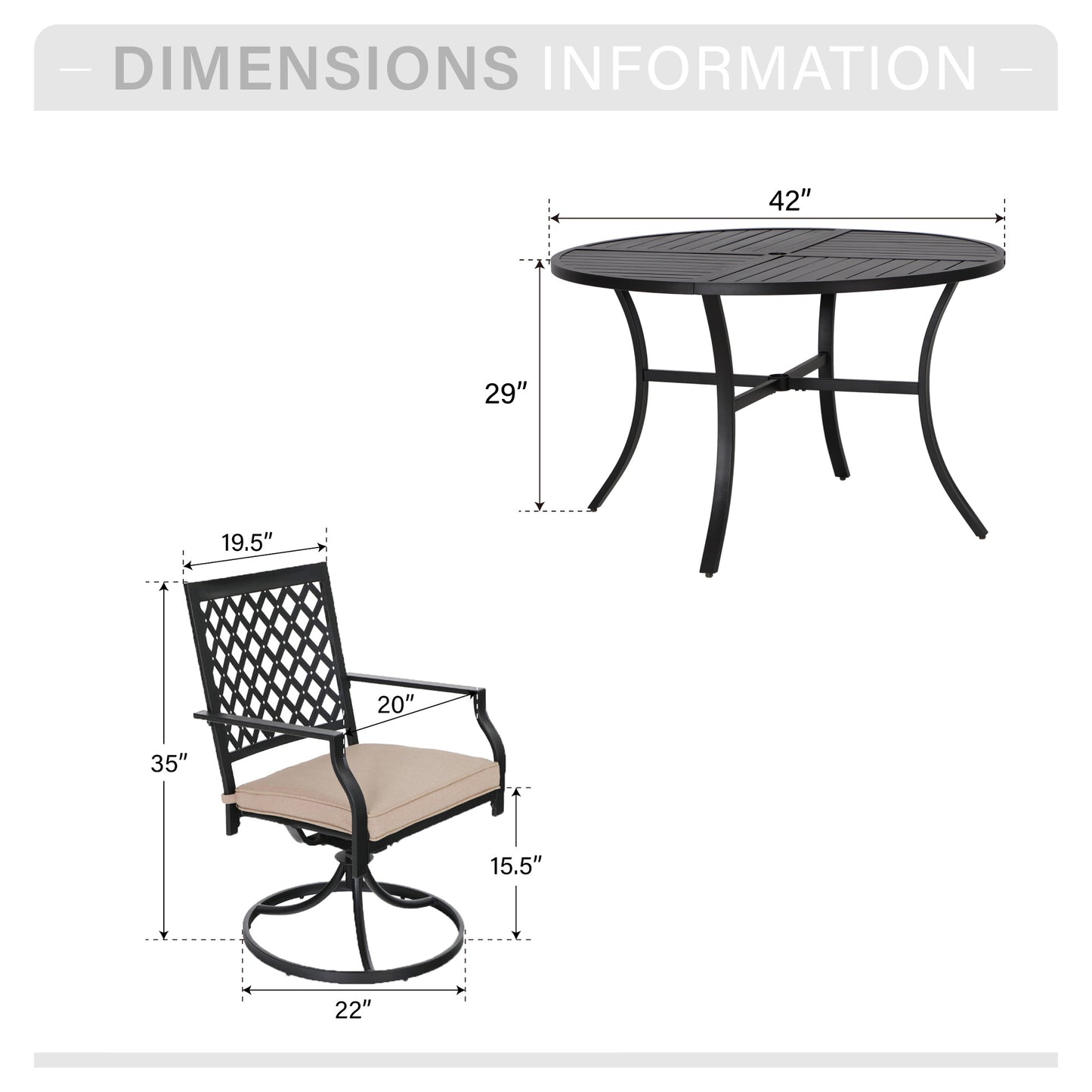 Captiva Designs 5pc Patio Dining Steel Set with Slat-top Round Table & Metal Chairs with Stylish Back