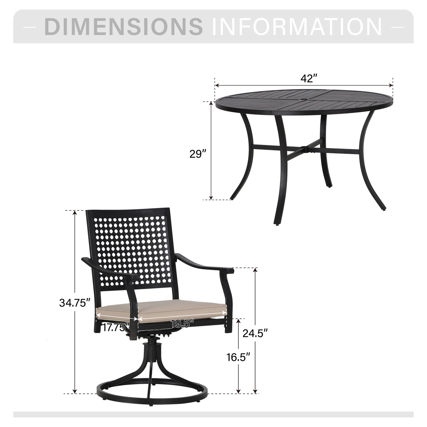 Captiva Designs 5pc Patio Dining Steel Set with Slat-top Round Table & Metal Chairs with Stylish Back