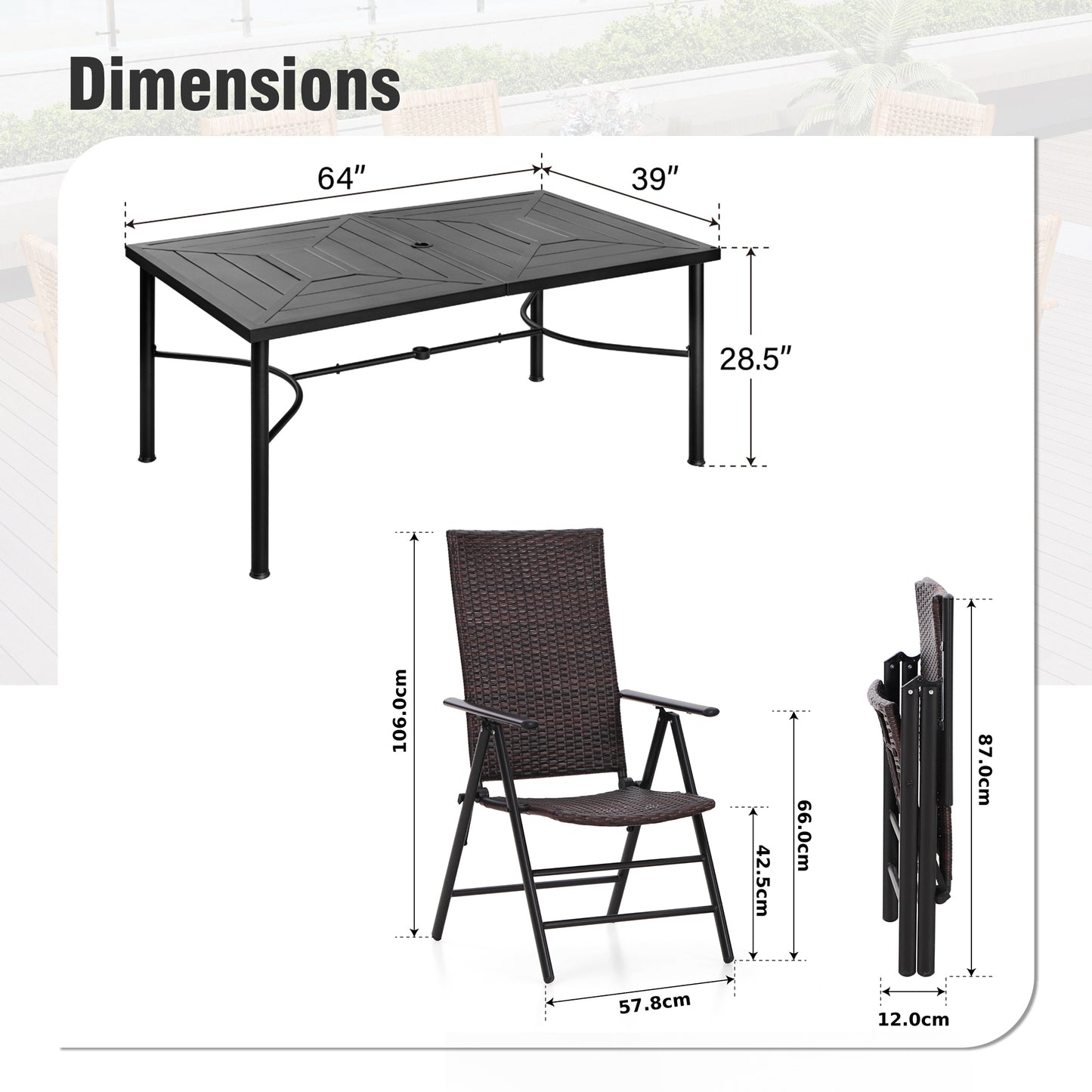 Captiva Designs 9 件套露台板顶可调节矩形桌和旋转椅，带靶心图案