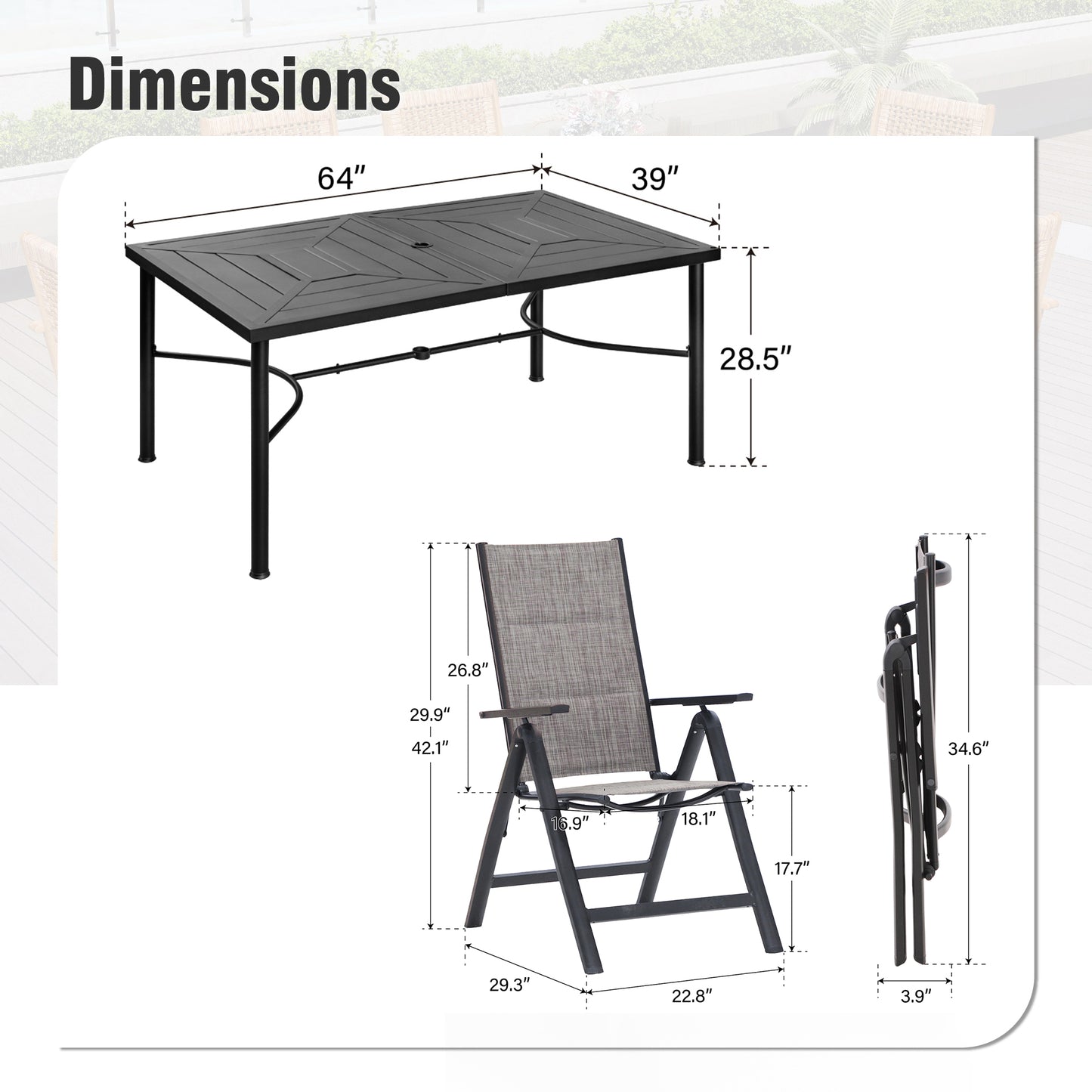Captiva Designs 9 件套露台板顶可调节矩形桌和旋转椅，带靶心图案