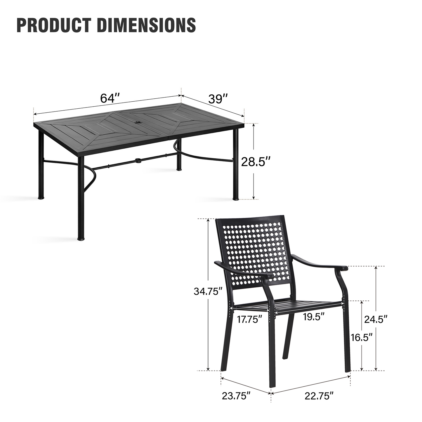 Captiva Designs 7pc Patio Dining Set with Geometric Pattern Rectangular Table & Metal Arm Chairs