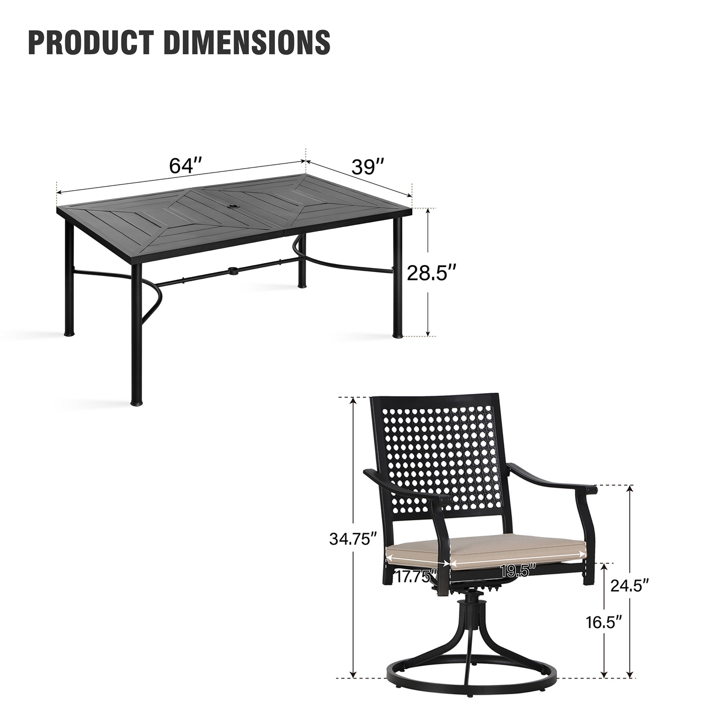 Captiva Designs 7pc Patio Dining Set with Geometric Pattern Rectangular Table & Metal Arm Chairs