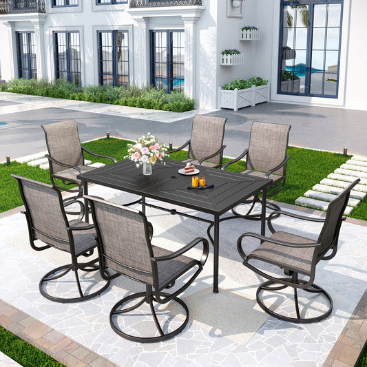 Captiva Designs 7pc Patio Dining Steel Rectangle Table & Textilene 360 Degree Swivel Chairs