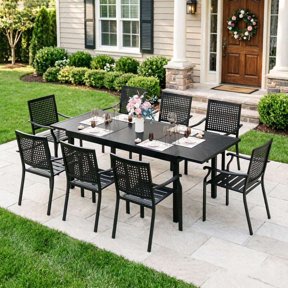 Captiva Designs 9pc Outdoor Patio Adjustable Steel Rectangle Dining Table & Stackable Metal Chairs