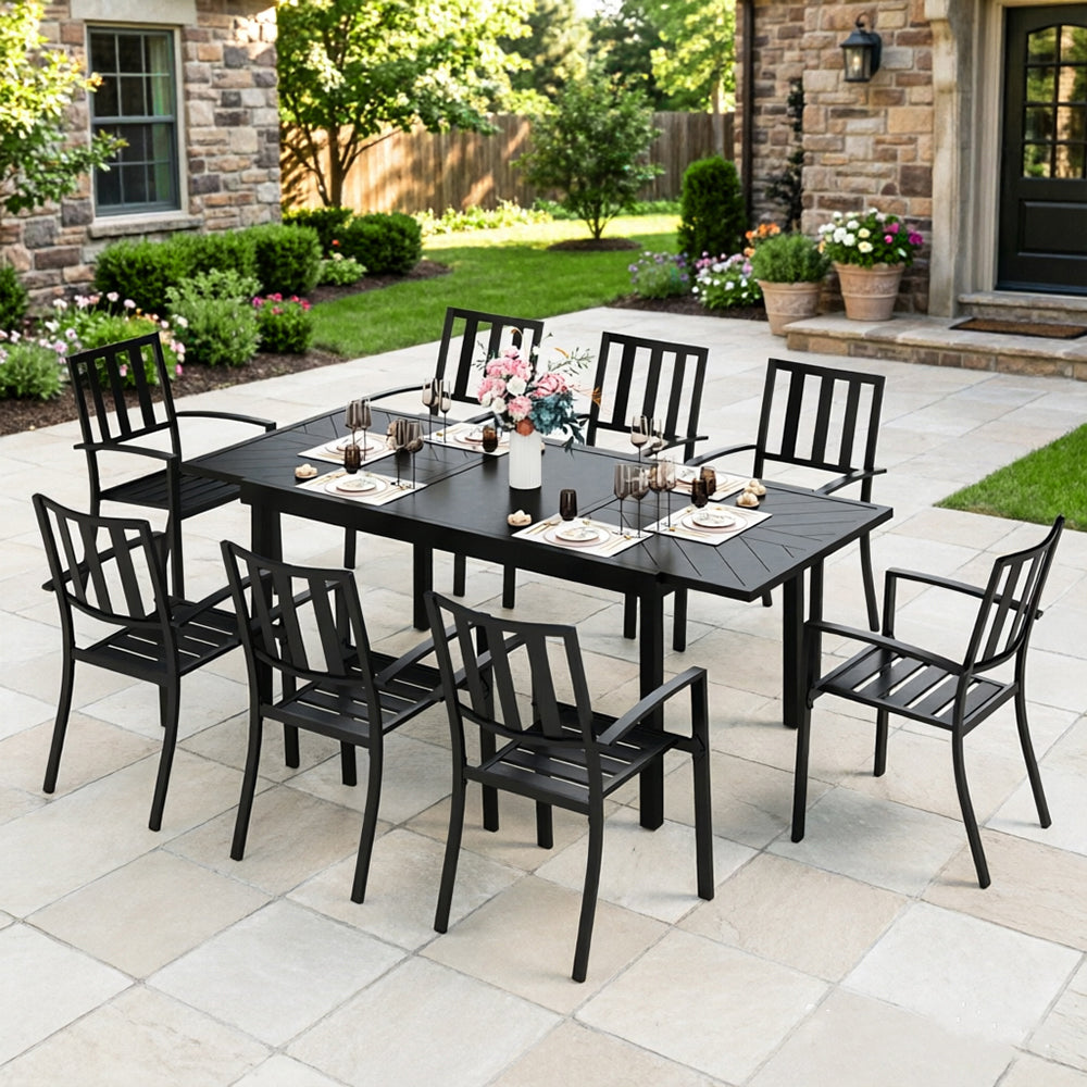 Captiva Designs 9pc Outdoor Patio Adjustable Steel Rectangle Dining Table & Stackable Metal Chairs