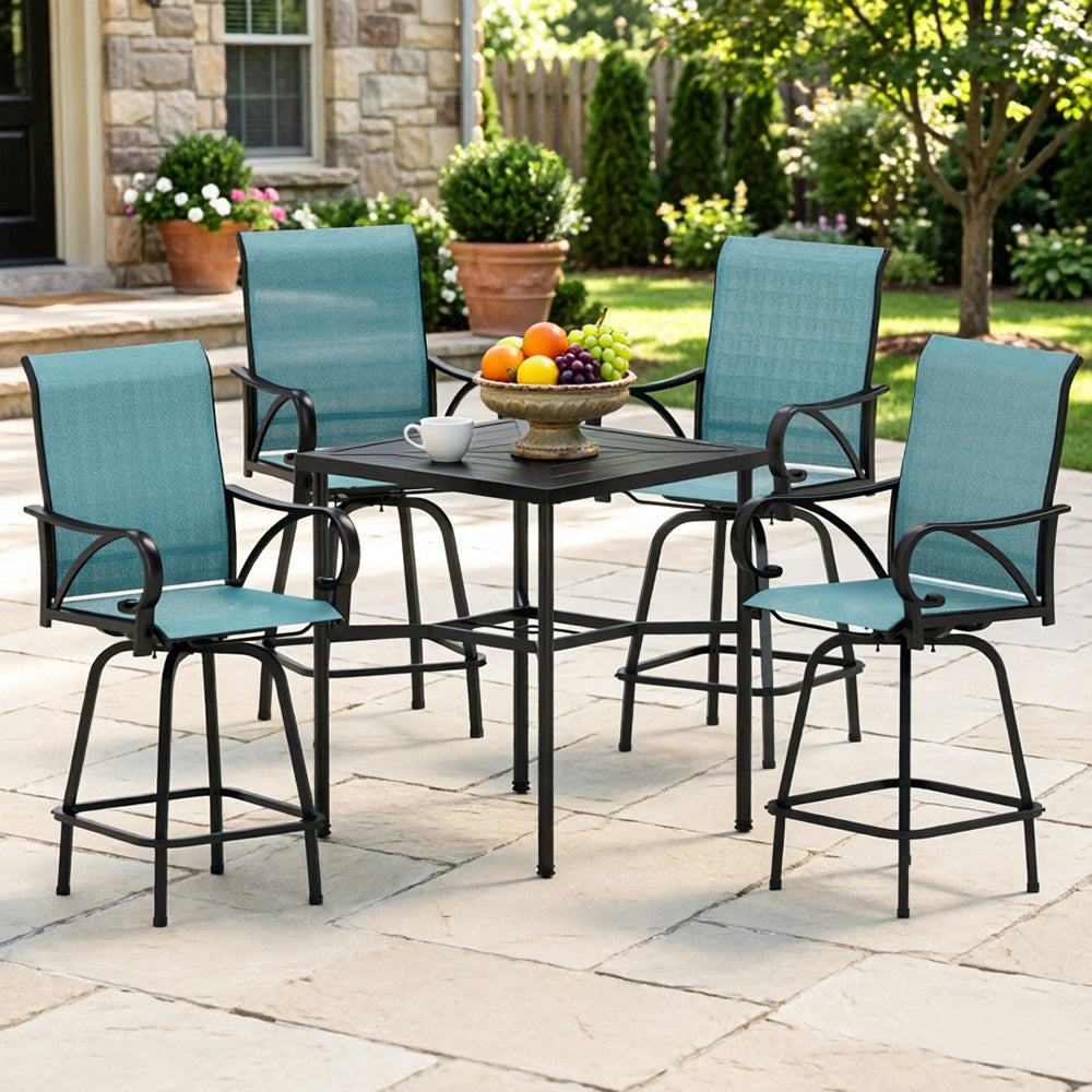 Captiva Designs 5pc Outdoor Patio Dining Steel Bar Table & High Bar Swivel Stools