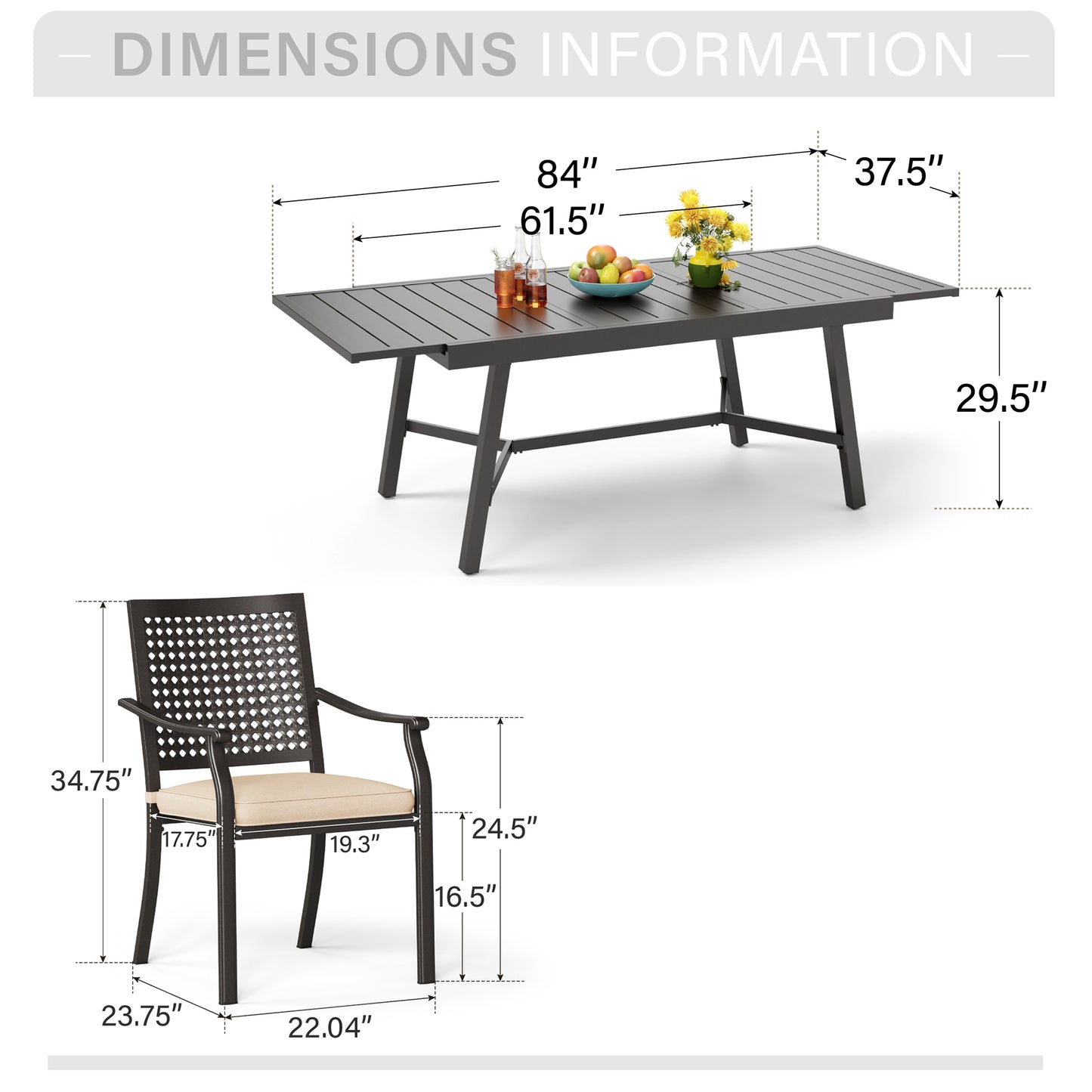 Captiva Designs 9pc Outdoor Patio Adjustable Steel Rectangle Dining Table & Stackable Metal Chairs