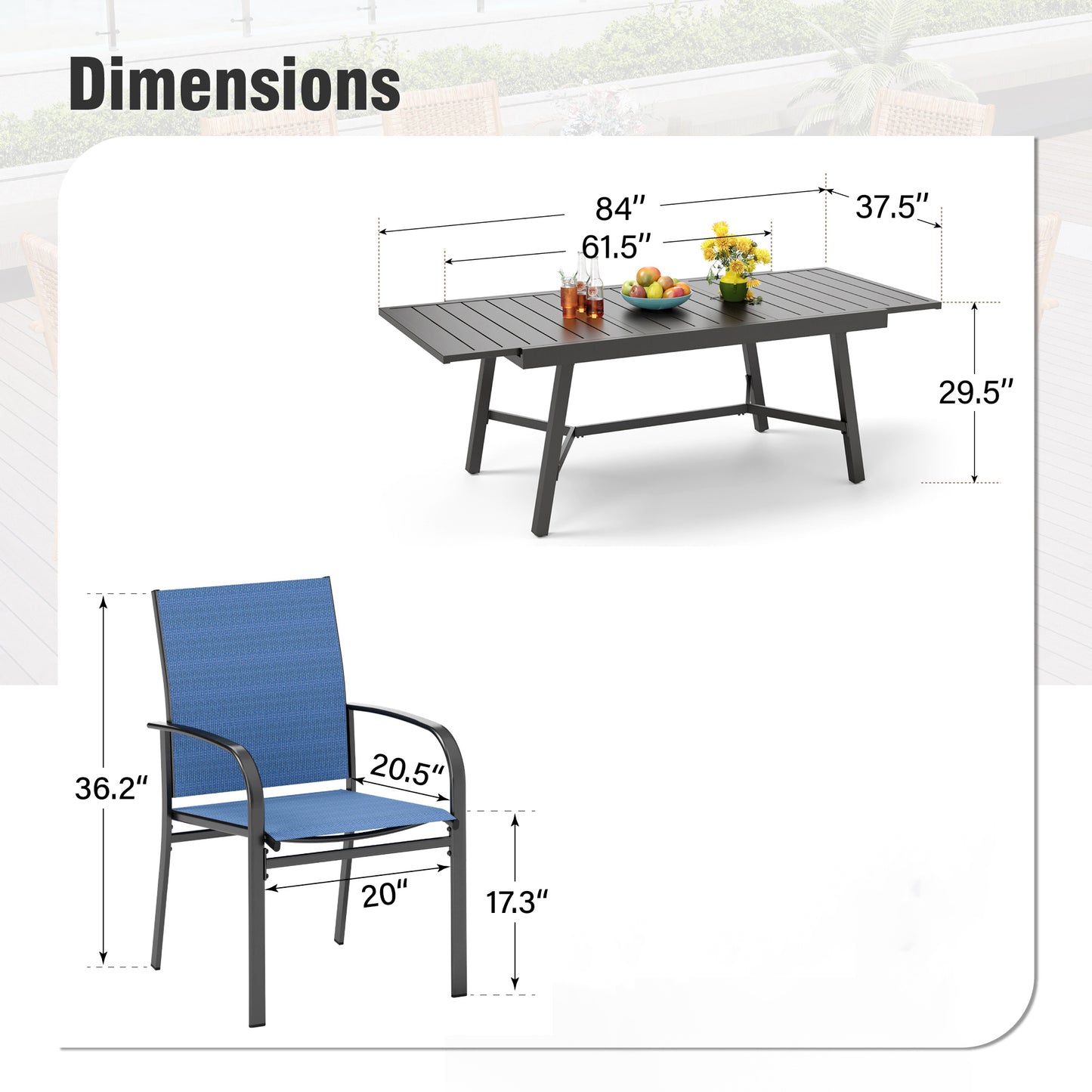 Captiva Designs 9 件套宽敞板顶矩形金属桌，带伞孔和棕色 Textilene 椅子