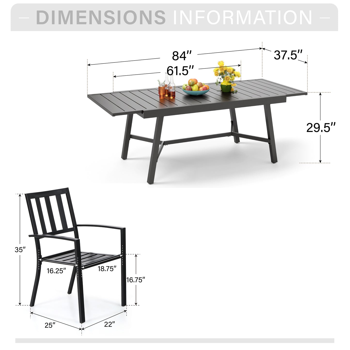 Captiva Designs 9pc Outdoor Patio Adjustable Steel Rectangle Dining Table & Stackable Metal Chairs