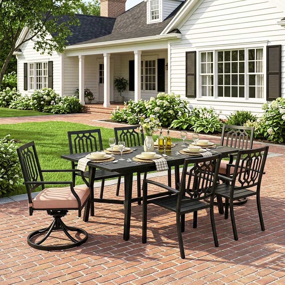 Captiva Designs 7pc Outdoor Expandable Rectangle Dining Table & Metal Armrest Chairs