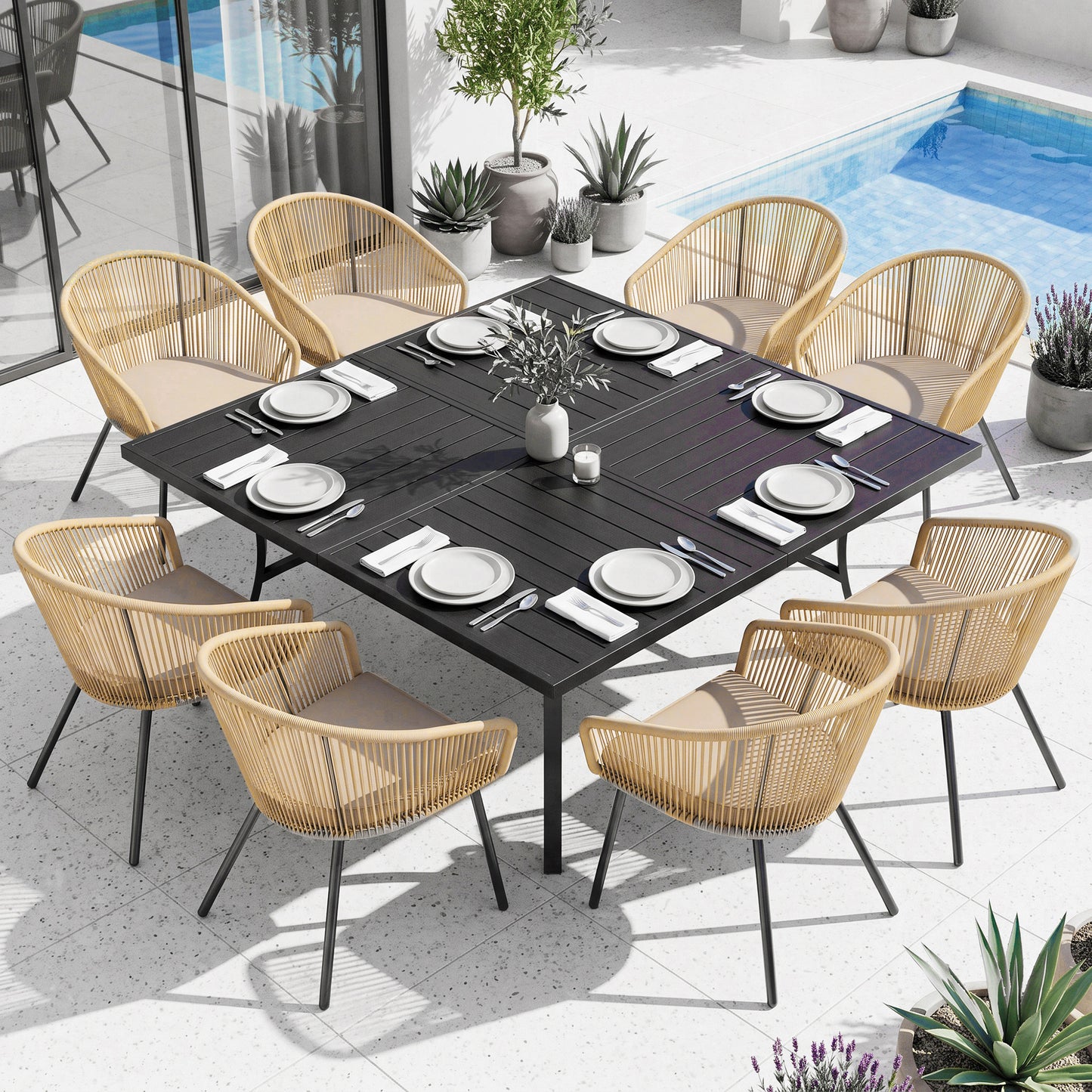 Captiva Designs 4pc Outdoor Patio Woven Pull Cord Back Dining Chairs with Seat Cushion