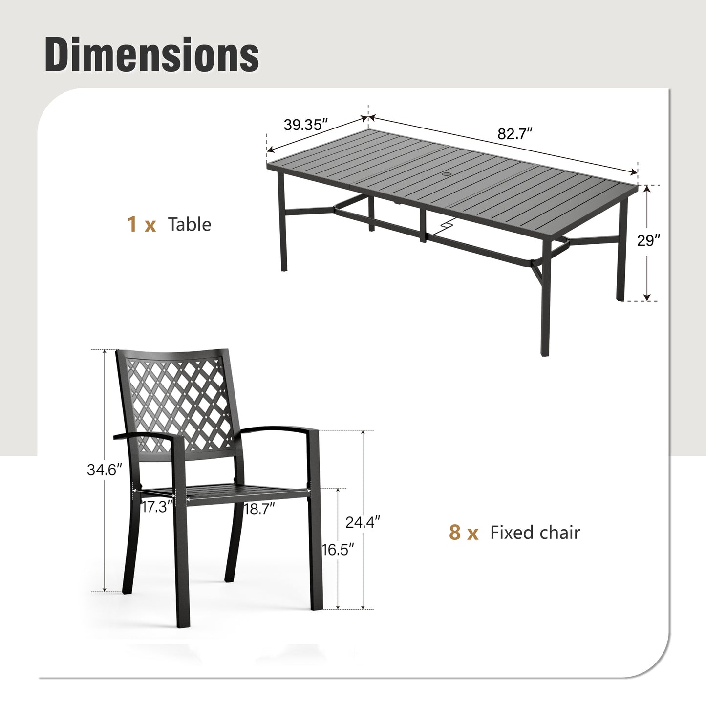 Captiva Designs 9 件套宽敞板顶矩形金属桌和钢制可叠放椅子，带靶心图案
