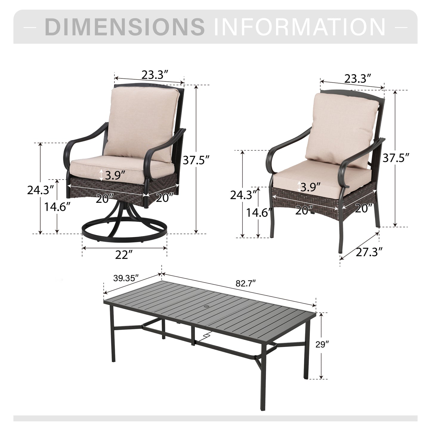 Captiva Designs 9pc Patio Dining Extendable Steel Rectangle Table & Rattan Metal Fixed Chairs & Swivel Arm Chairs
