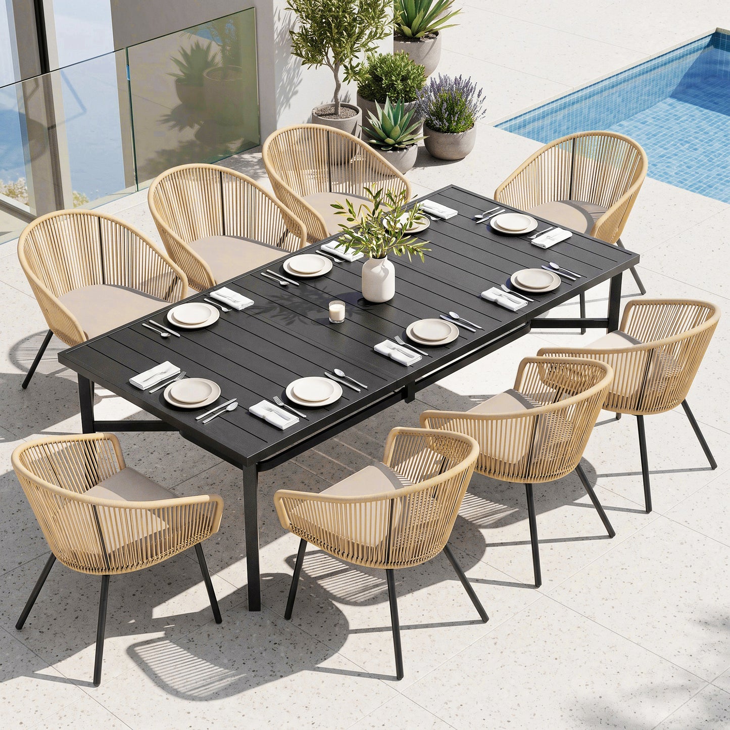 Captiva Designs 4pc Outdoor Patio Woven Pull Cord Back Dining Chairs with Seat Cushion