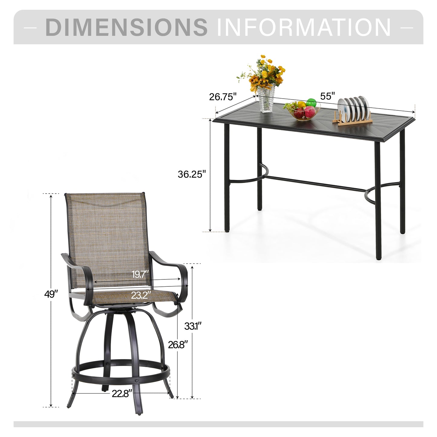 Captiva Designs 5pc Outdoor Patio Steel Bar Table & Sling High Bar Swivel Stools