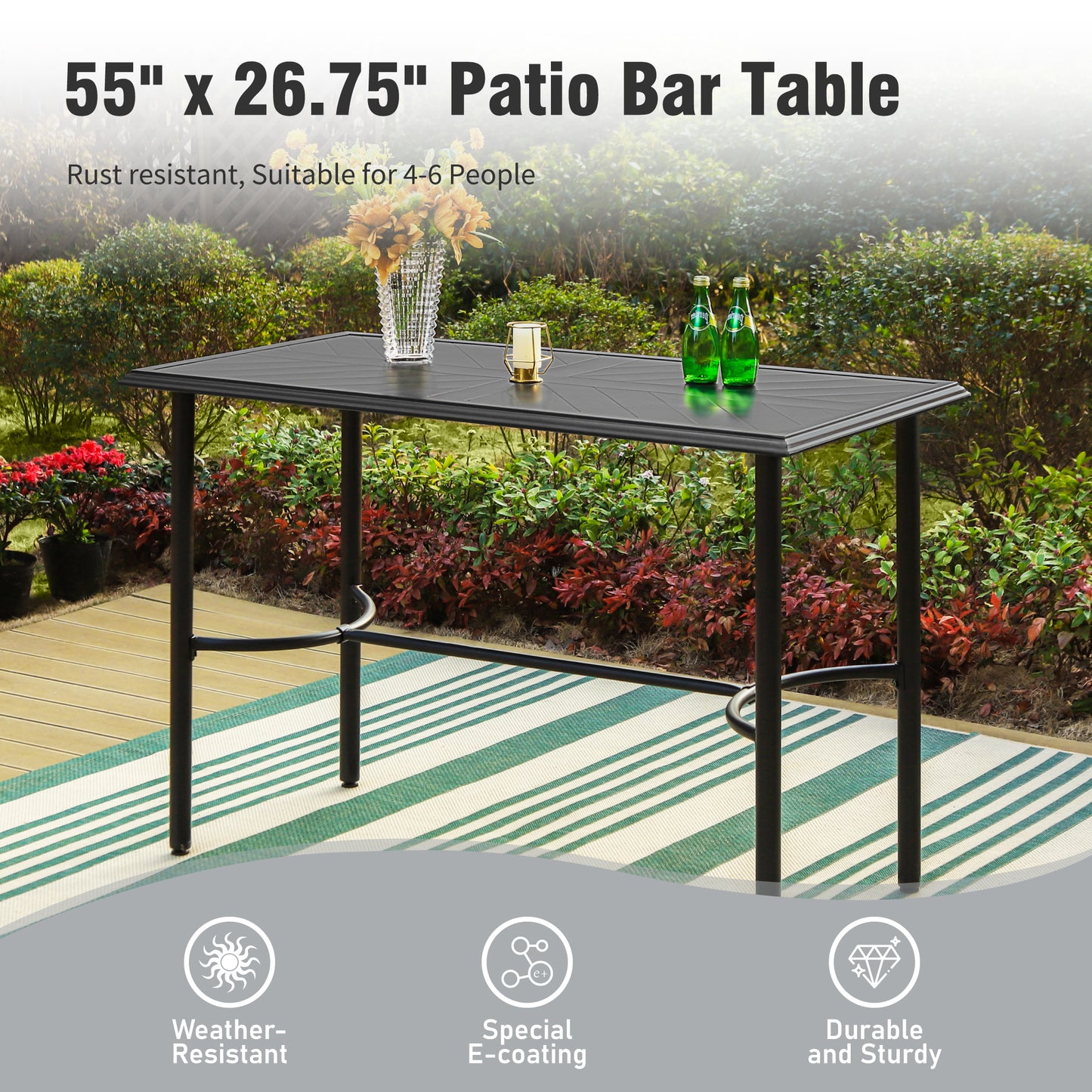 Captiva Designs 5pc Outdoor Patio Steel Bar Table & Sling High Bar Swivel Stools