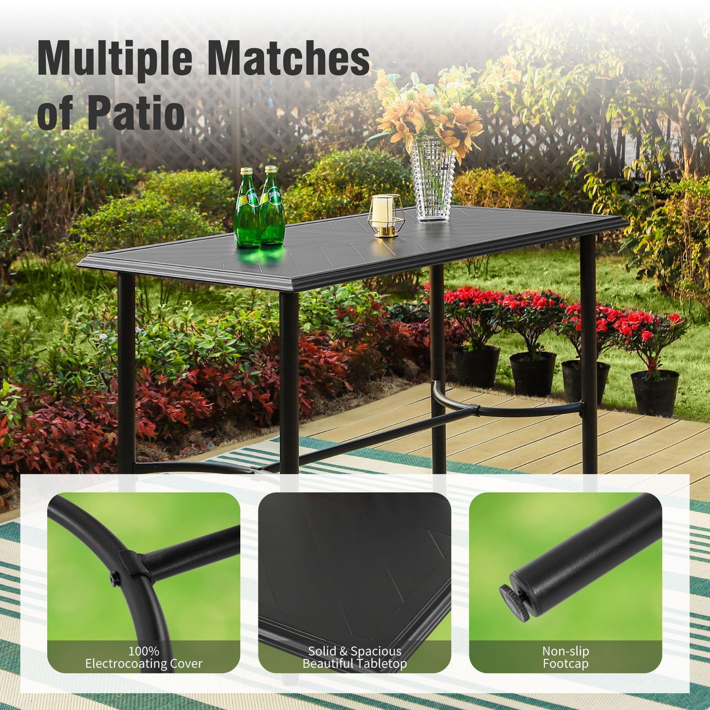 Captiva Designs 5pc Outdoor Patio Steel Bar Table & Sling High Bar Swivel Stools