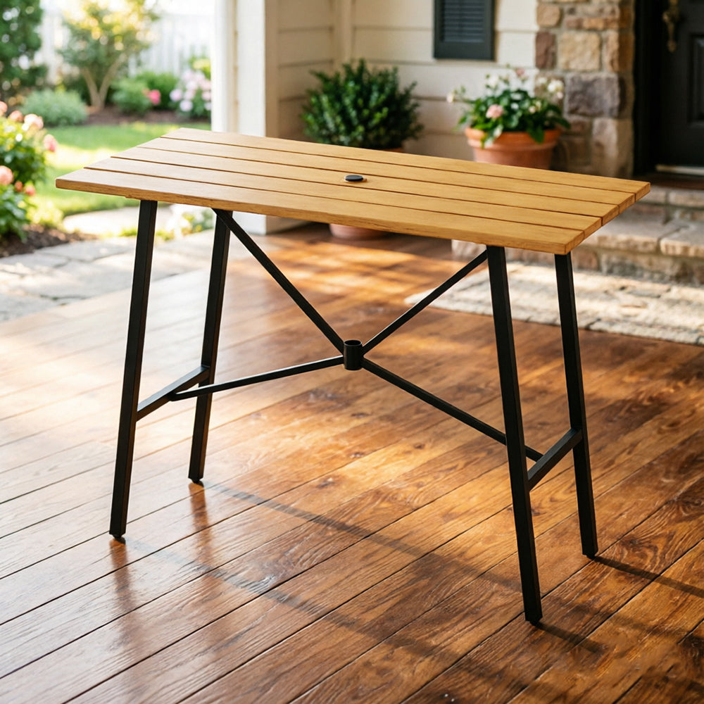 Captiva Designs 1pc Patio Outdoor Dining Rectangle Steel Bar Table with Steel Frame