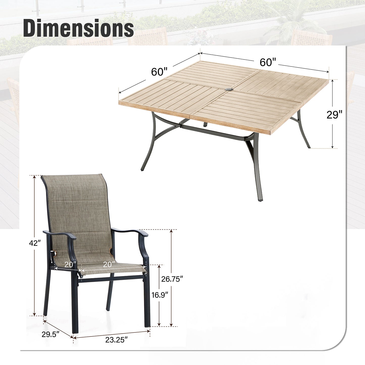 Captiva Designs 9 件套庭院几何图案可伸缩钢制矩形桌和软垫吊带固定椅和旋转椅