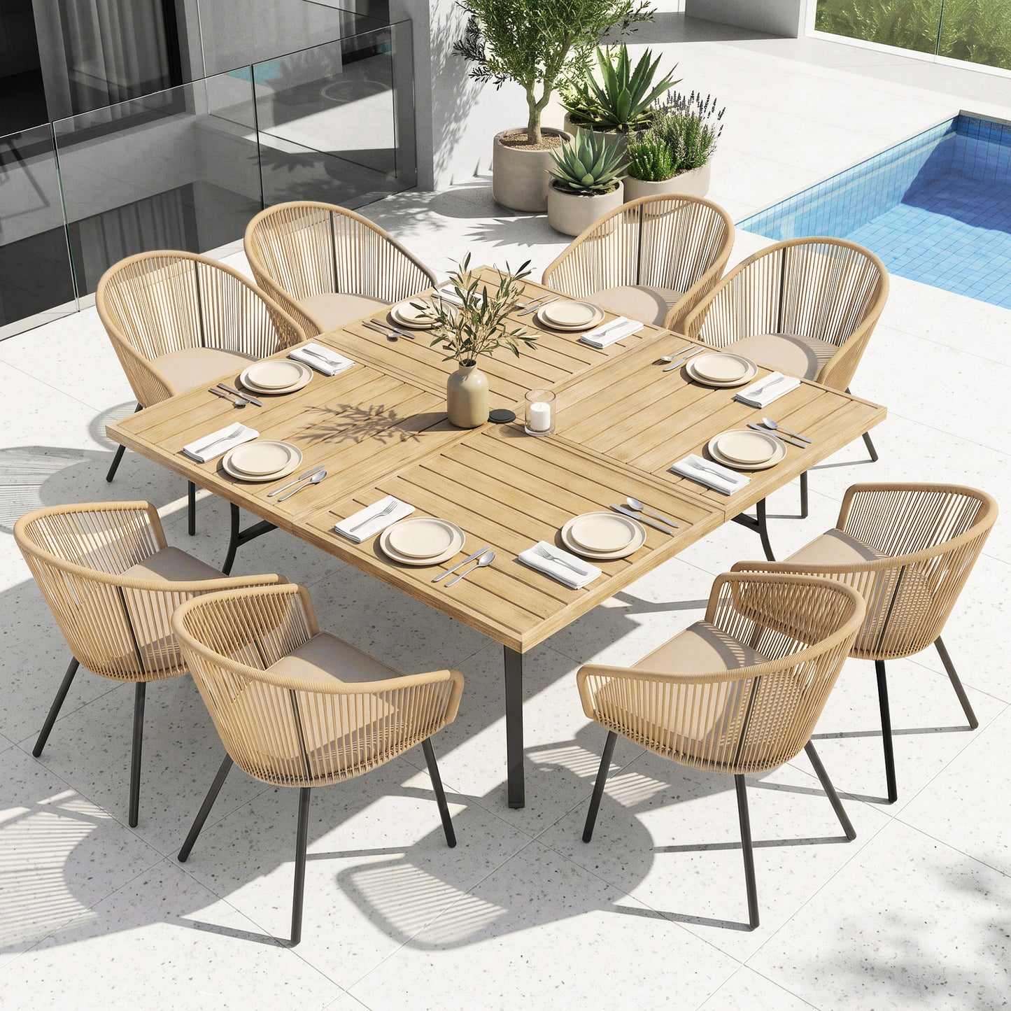Captiva Designs 4pc Outdoor Patio Woven Pull Cord Back Dining Chairs with Seat Cushion