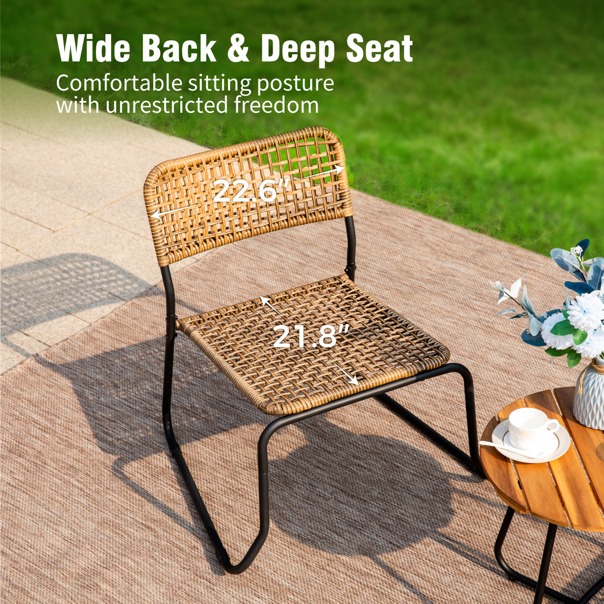Captiva Designs 3pc Small Space Outdoor Furniture Conversation Bistro Set with Steel Table & All-weather Woven Chairs