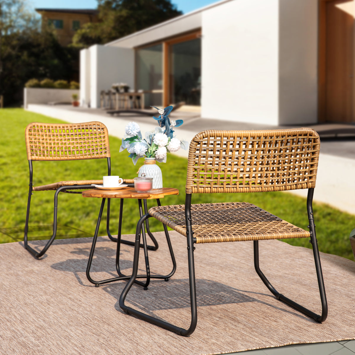 Captiva Designs 9 件套宽敞板顶矩形金属桌，带伞孔和灰色 Textilene 可躺折叠椅
