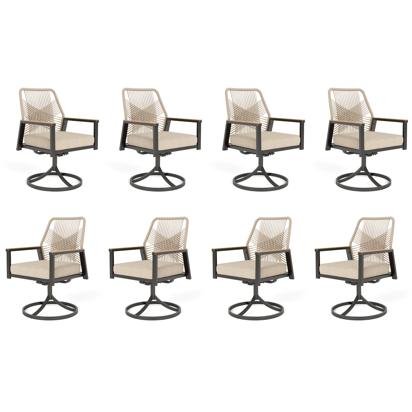 Captiva Designs Outdoor Dining Beige Rattan Chairs with Thick Cushions and Woven Wicker Backs