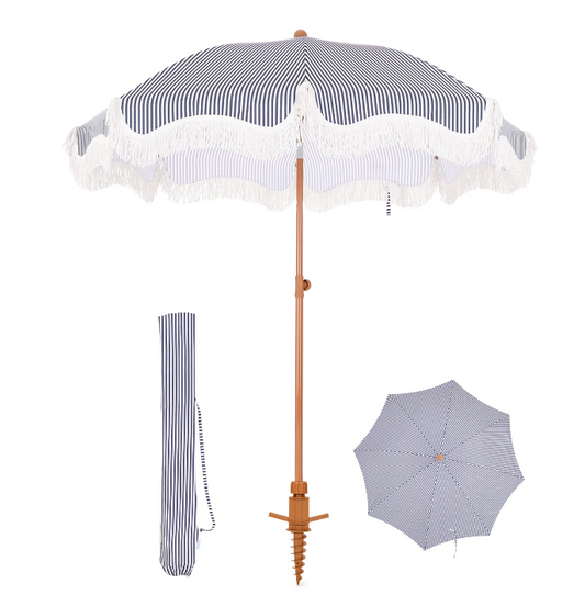 Captiva Designs 7ft Portable Patio Umbrella with Fringe - Stylish Outdoor Shade with UPF 50+ Protection