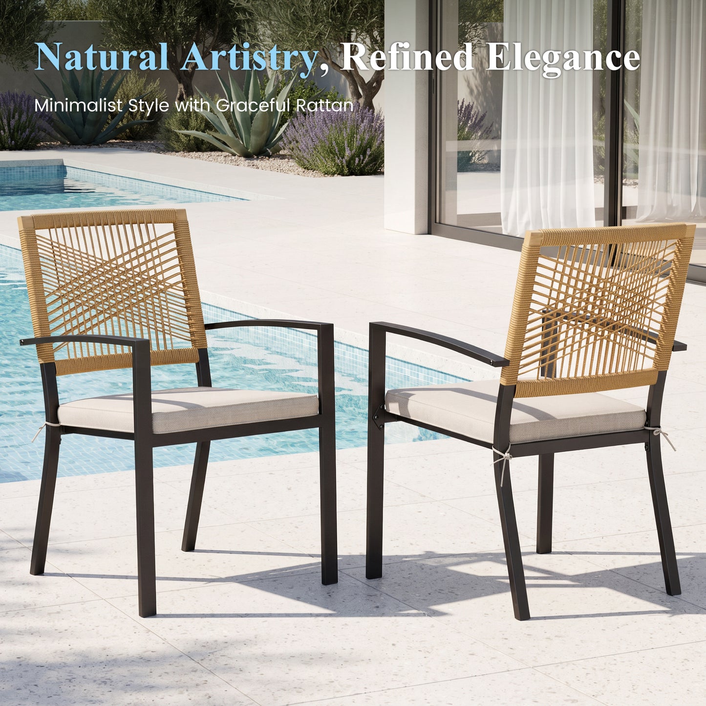 Captiva Designs Patio Dining Polyrattan Chairs with Steel Armrests and Wooden Wicker Back