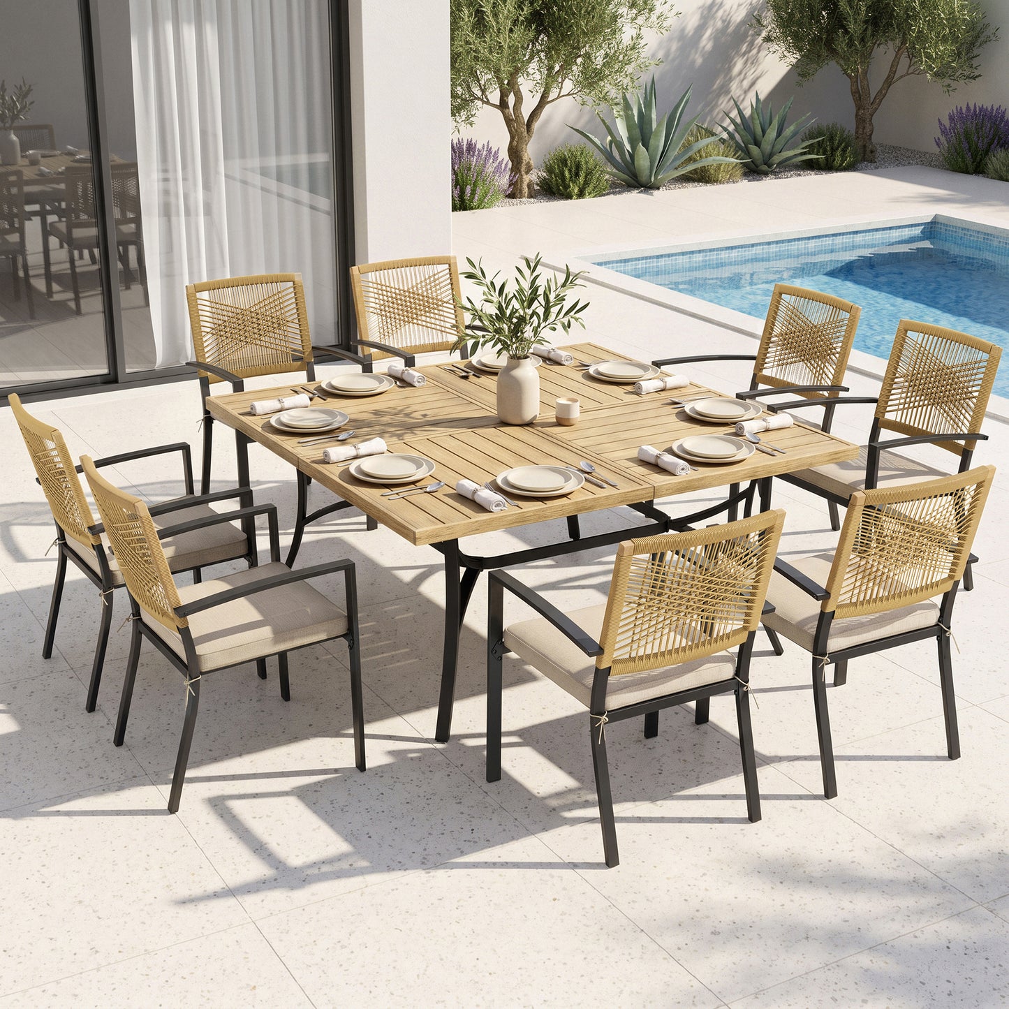 Captiva Designs Patio Dining Polyrattan Chairs with Steel Armrests and Wooden Wicker Back
