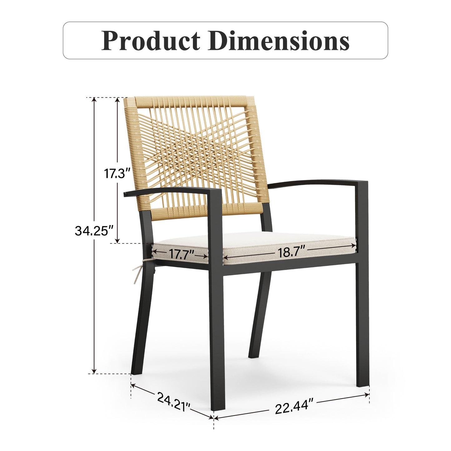 Captiva Designs Patio Dining Polyrattan Chairs with Steel Armrests and Wooden Wicker Back
