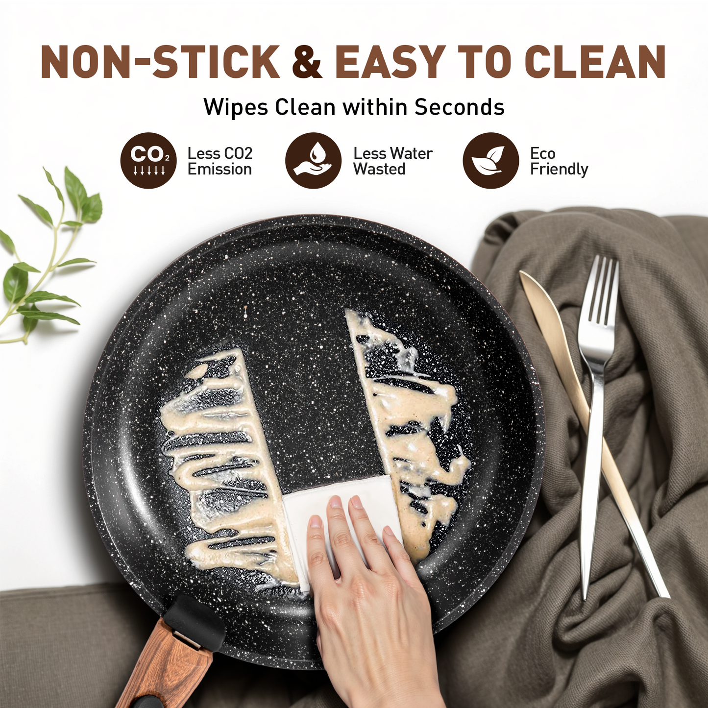 Captiva Designs 10 Pieces Nonstick Granite Cookware Set with Detachable Heat-Insulation Bakelite Handle