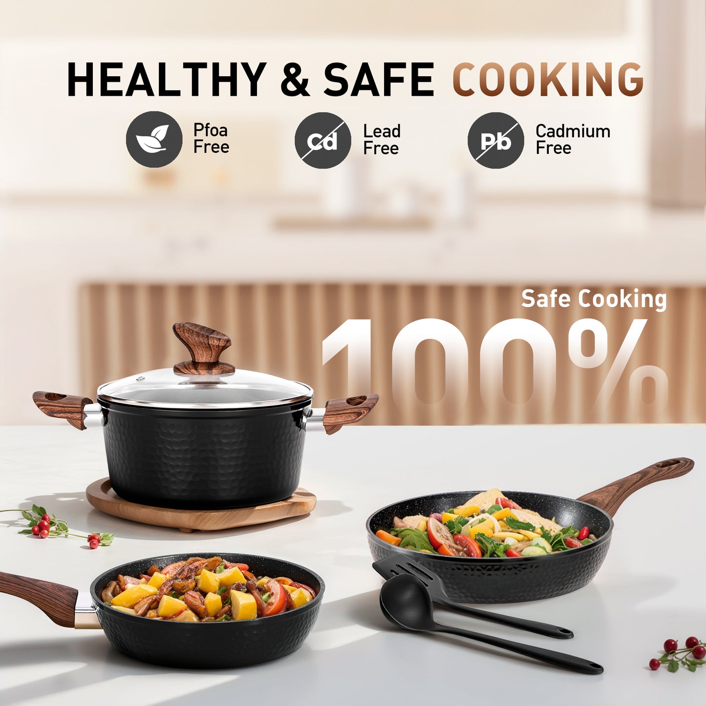 Captiva Designs Nonstick Granite Cookware Set with Heat-Resistant Bakelite Handle