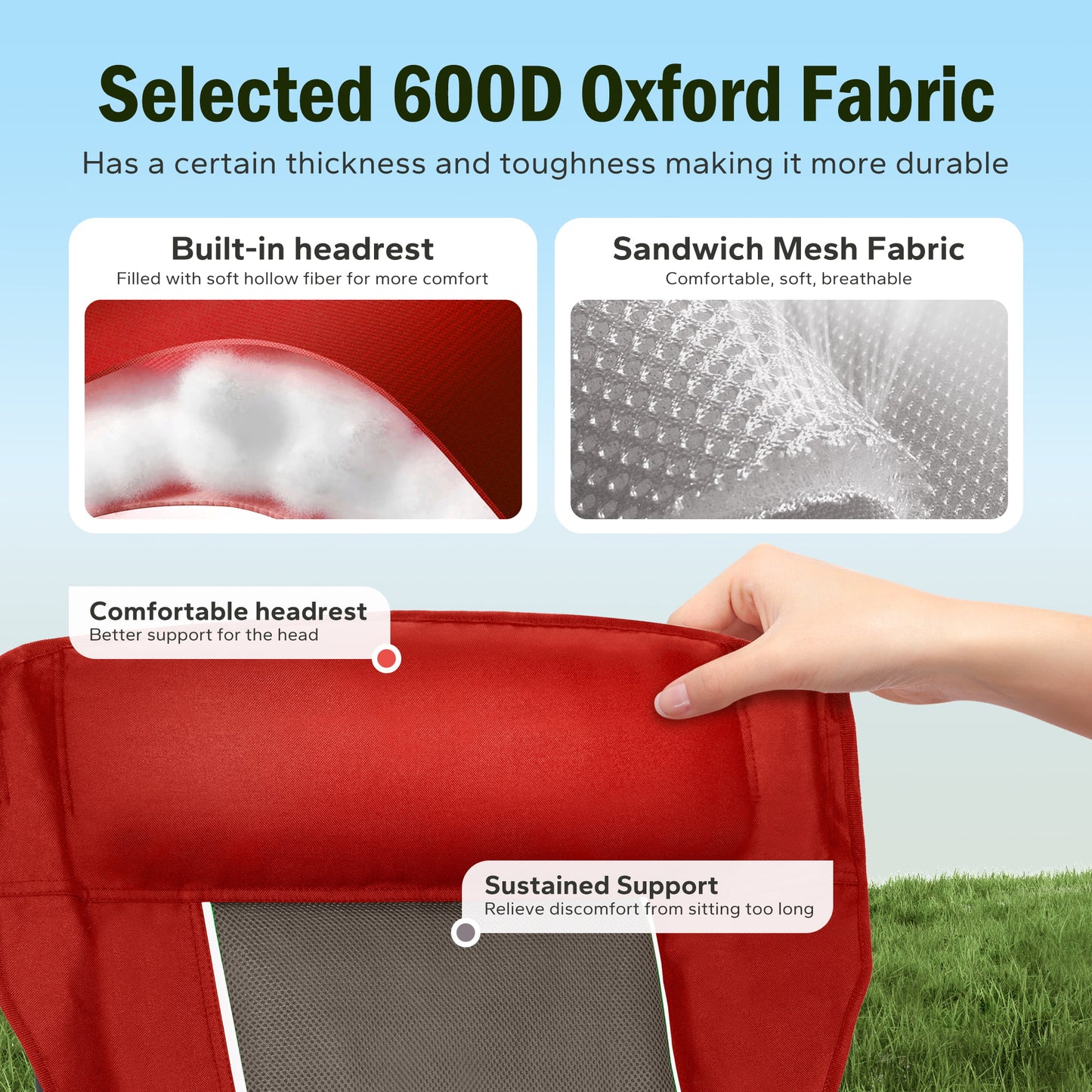 Captiva Designs Heavy Duty XL Camping Chair with Headrest, Cup Holder & Side Pocket, 500 lbs Capacity