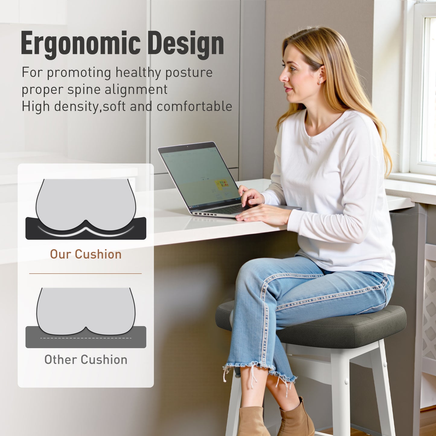 Captiva Designs 24 inch Counter Height Bar Stool with Padded Seat & Solid Wood Frame & Footrest