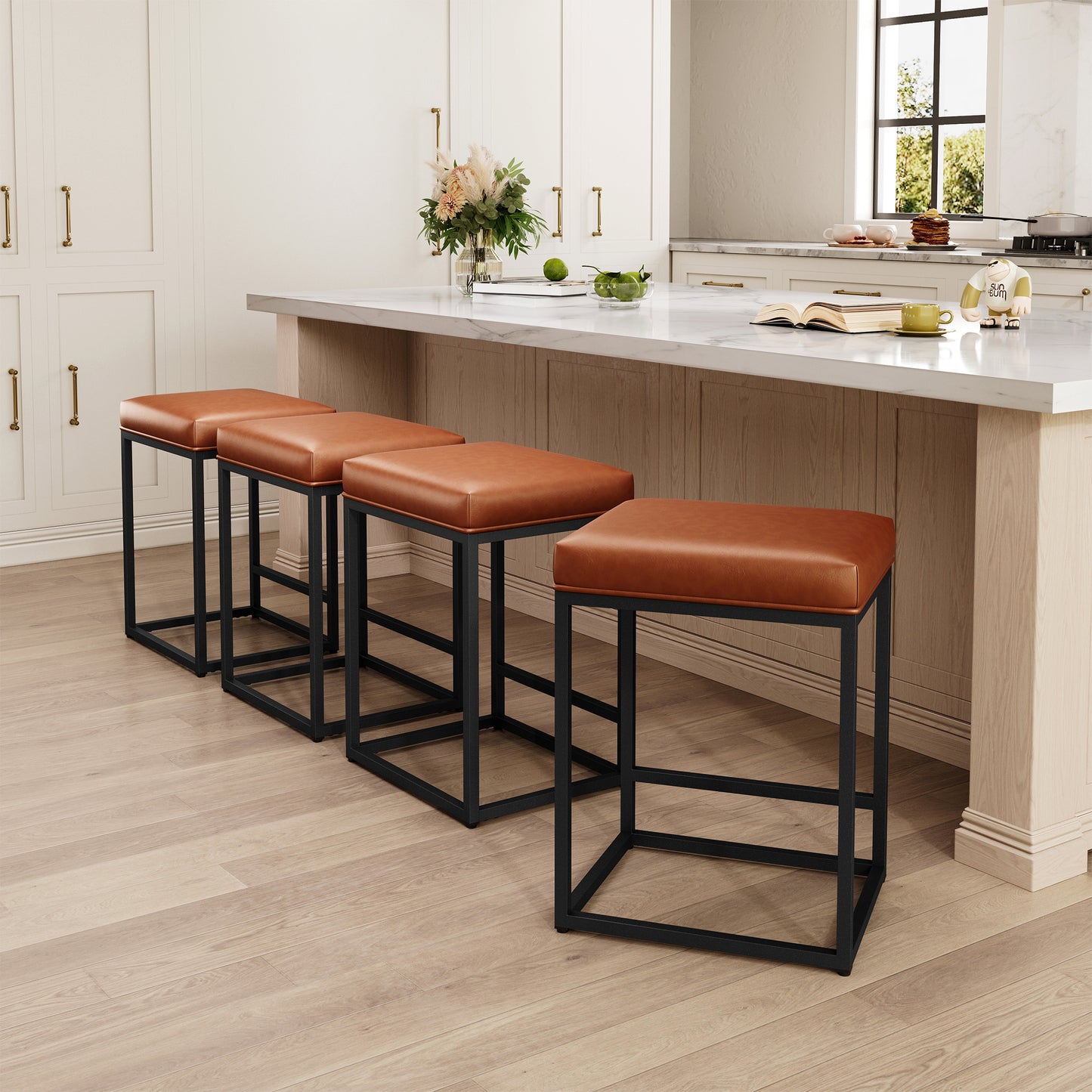 Captiva Designs 24 inch Counter Height Bar Stool with Faux Leather Cushion and Sturdy Metal Frame