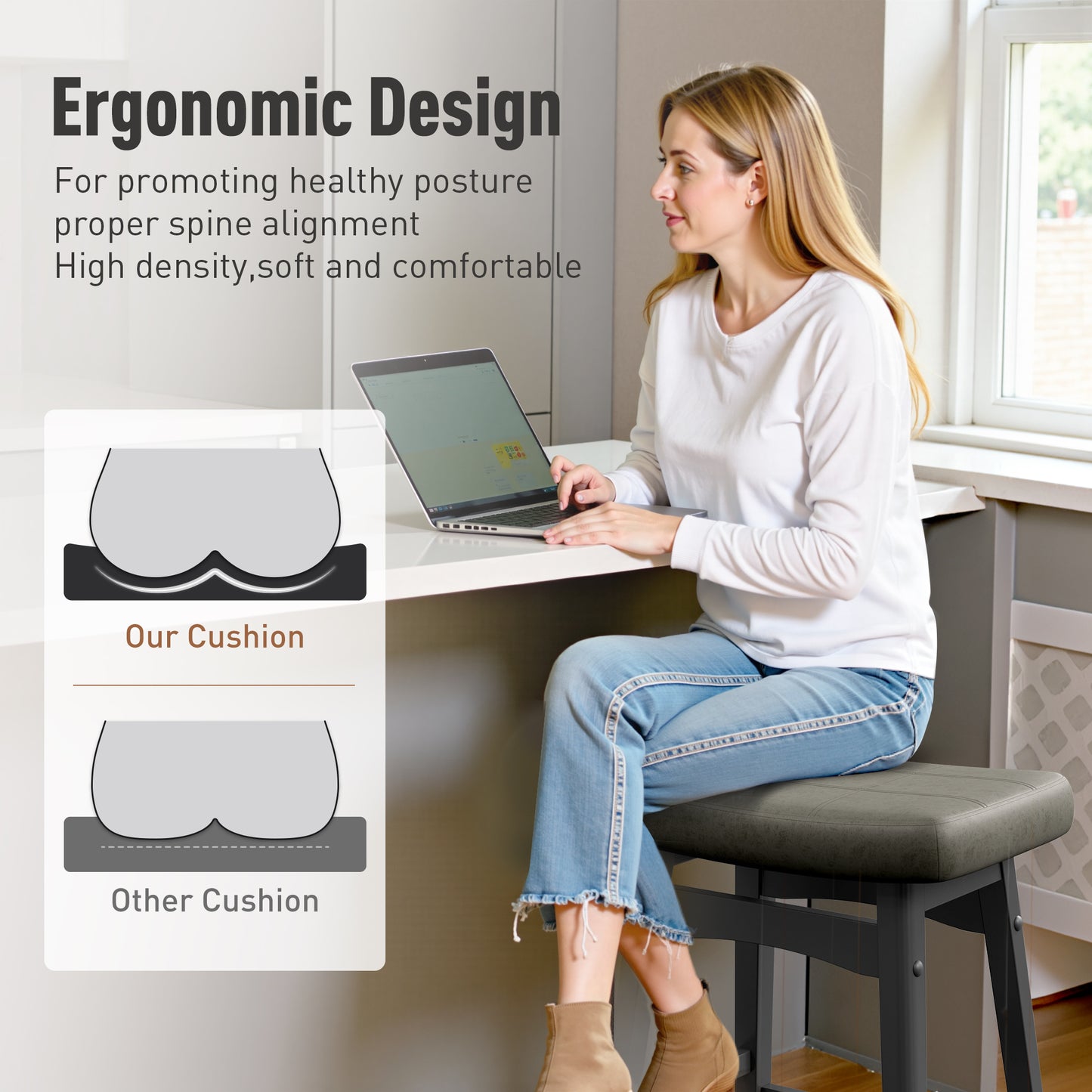 Captiva Designs 24 inch Counter Height Bar Stool with Padded Seat & Solid Wood Frame & Footrest