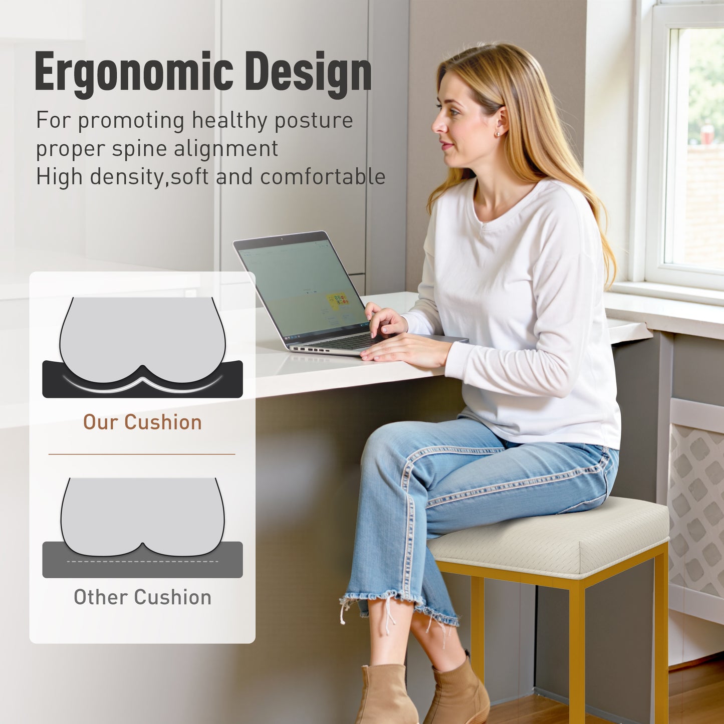 Captiva Designs 24 inch Counter Height Bar Stool with Faux Leather Cushion and Sturdy Metal Frame