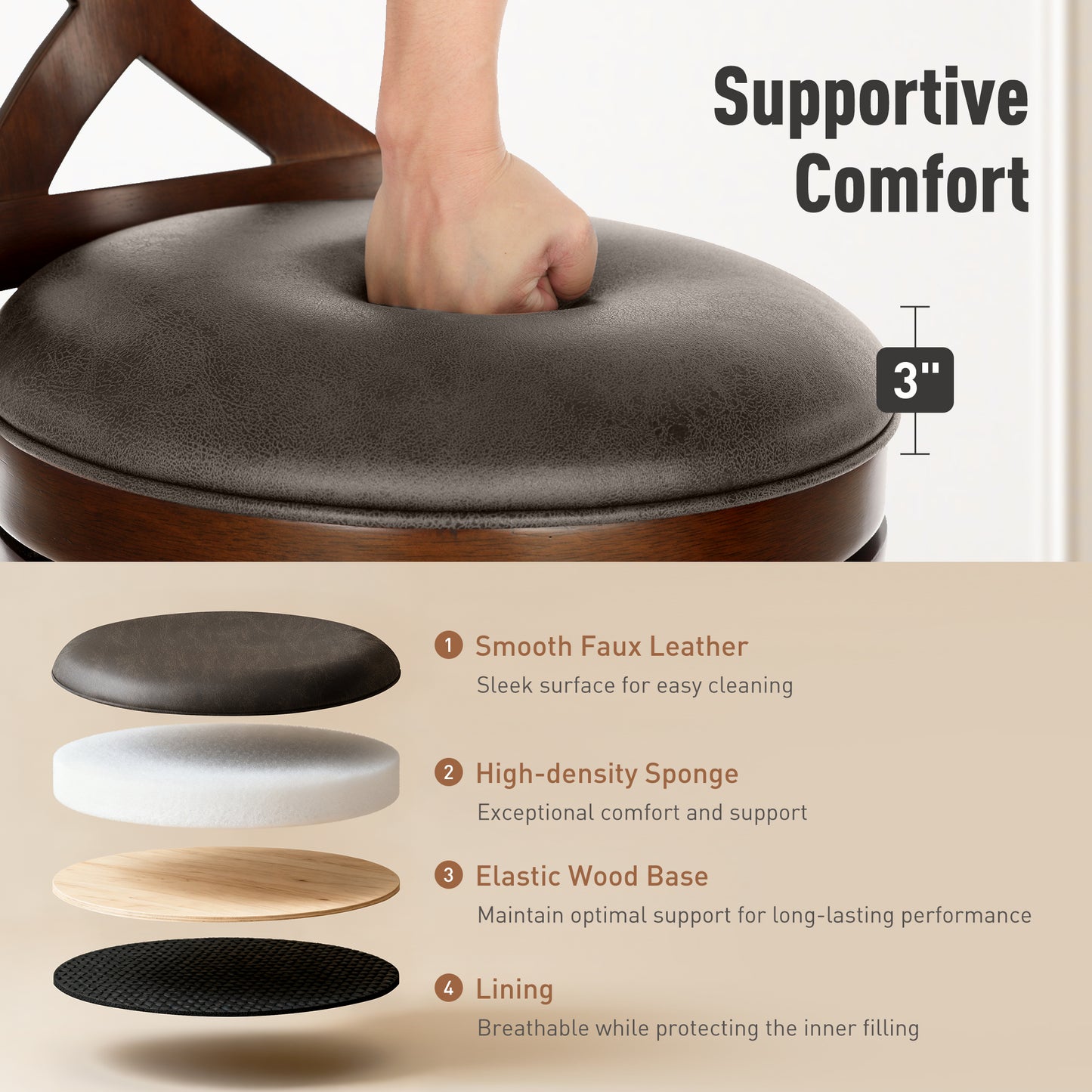 Captiva Designs 30 inch Swivel Bar Stools with Faux Leather Upholstered Seat & Rubberwood Frame & Wrap-Around Footrest