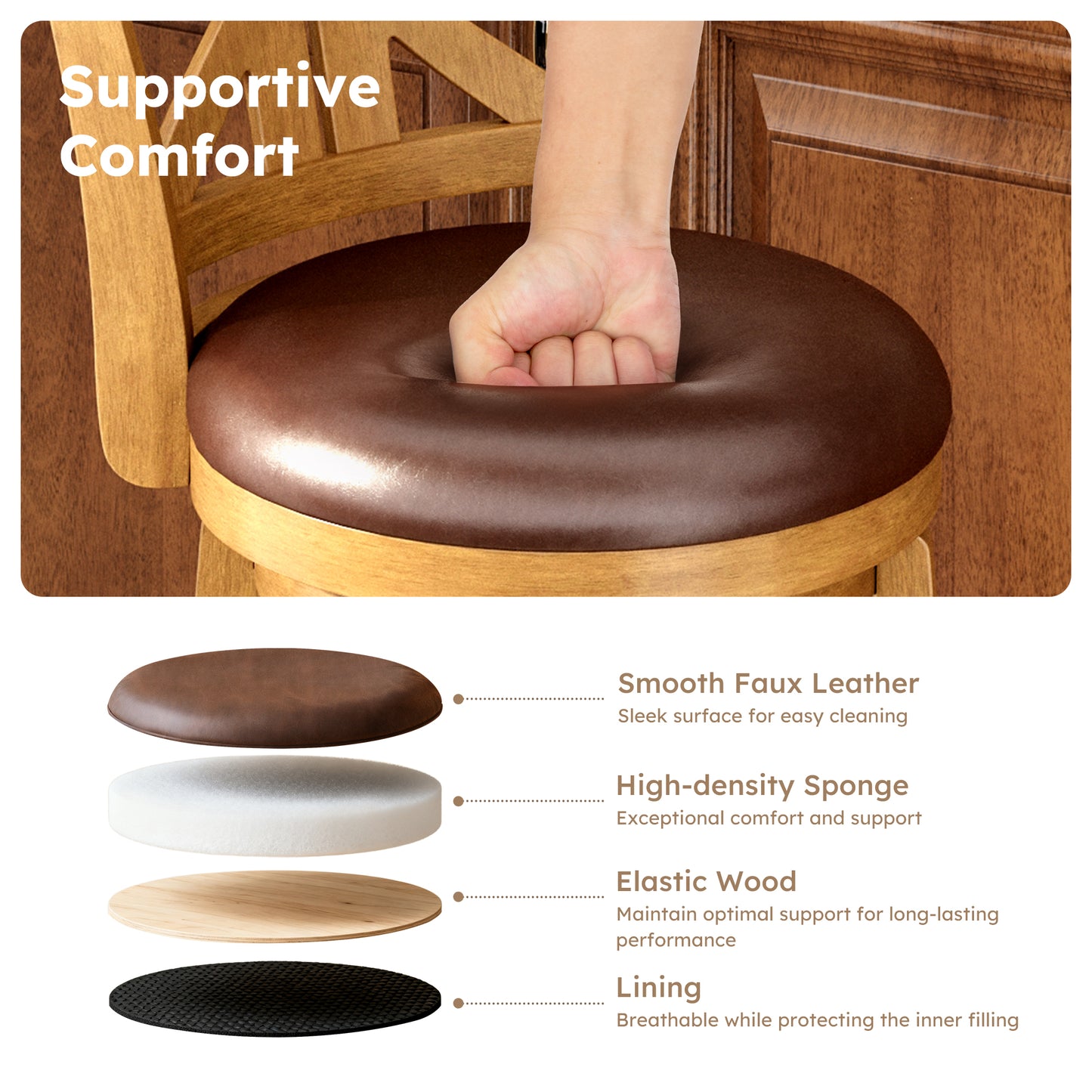 Captiva Designs Counter & Bar Height Swivel Bar Stools with Faux Leather Upholstered Seat & Rubberwood Frame & Wrap-Around Footrest