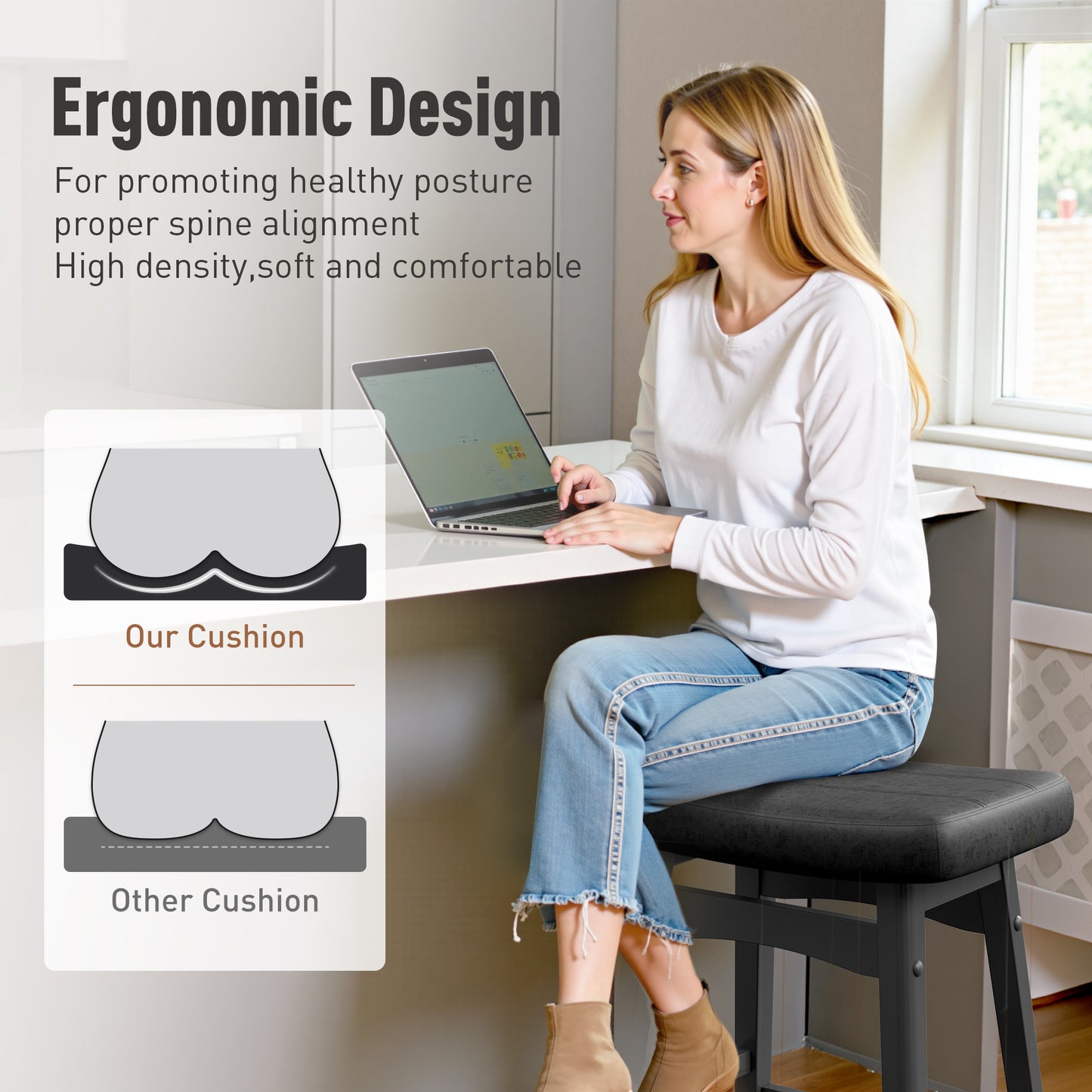 Captiva Designs 24 inch Counter Height Bar Stool with Padded Seat & Solid Wood Frame & Footrest