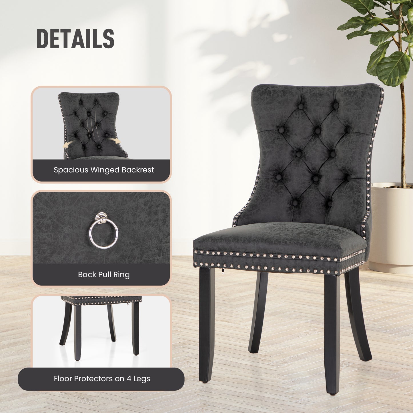 Captiva Designs Indoor High Back Dining Chairs with PU Leather & Padded Seat & Solid Curved Wood Legs